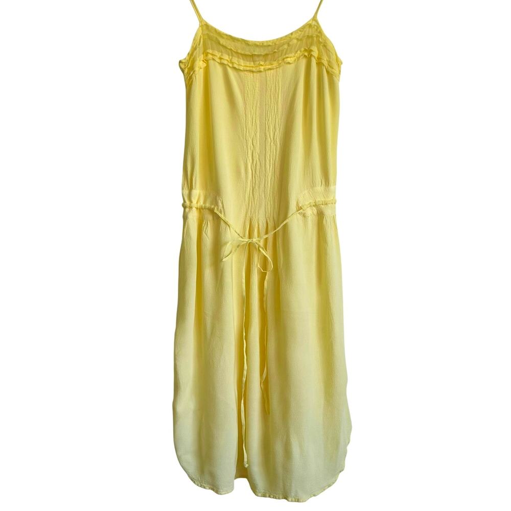 Ghost London Pale Yellow Slip Dress | Size Small | Ruffle + Drawstring - Picture 9 of 14